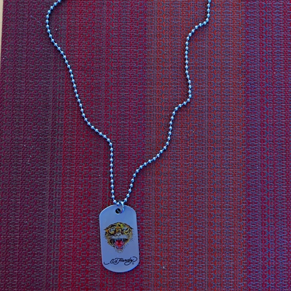 Ed Hardy Screaming Tiger Dog Tag Necklace